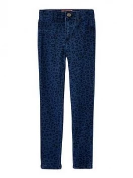 image of Joules Girls Elva Leopard Print Jeggings - Blue