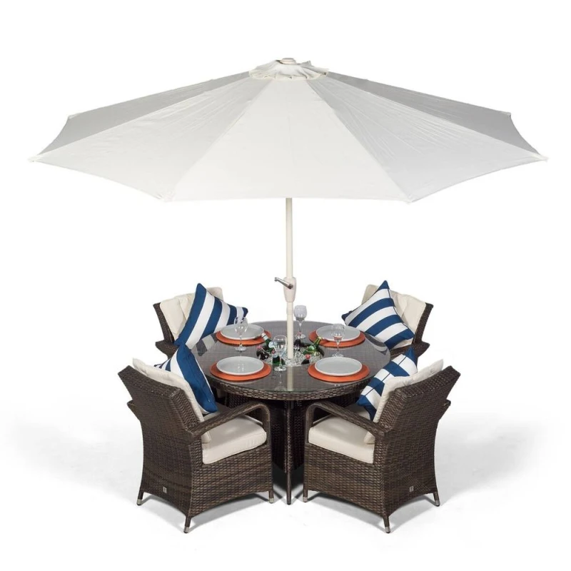 Image of Thats Furniture Arizona Round 4 Seater Patio Dining Set with Ice Bucket Drinks Cooler in Brown Brown Unisex