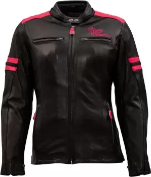 Image of Rusty Stitches Joyce Ladies Motorcycle Leather Jacket, black-pink, Size 44 for Women, black-pink, Size 44 for Women