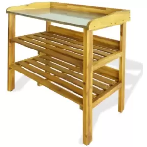 Image of Vidaxl - Potting Bench with 2 Shelves Solid Acacia Wood and Zinc - Brown