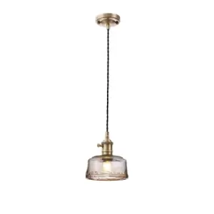 image of Leyden Switched Ceiling Pendant 1.5m, E27, Antique Brass, Black Twisted Cable, Brown Bowl Glass