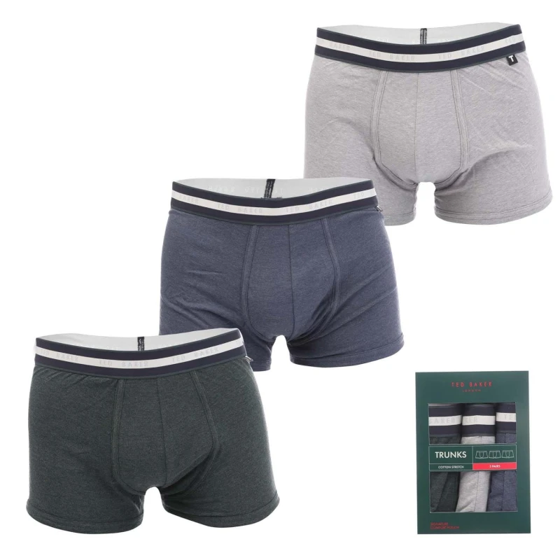 Image of Ted Baker 3 Pack of Cotton Trunks - Blue Blue L
