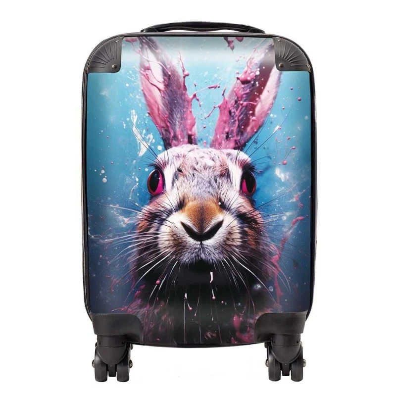 Image of Warren Reed - Designer Rabbit Face Splashart Suitcase in Blue Size: Large Blue Unisex Large