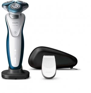 Image of Philips Series 7000 Wet & Dry Mens Electric Shaver - S7521/12 -White/ Blue