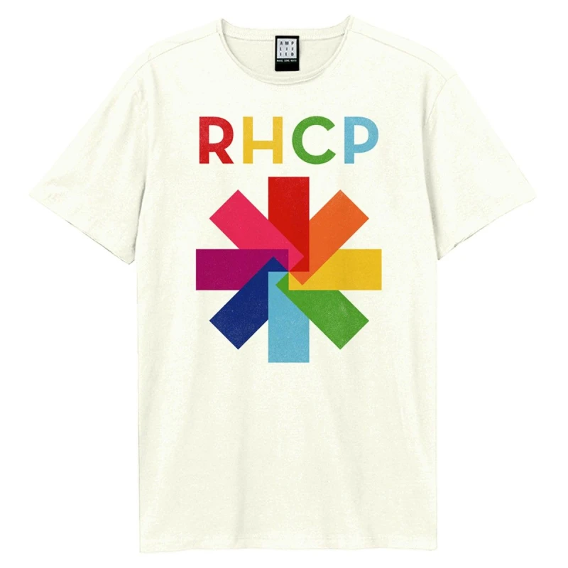 Image of Amplified Amplified Men Colour Wheel Asterix Red Hot Chilli Peppers T-Shirt in White Size: X-Small White XS Male 5063574781480