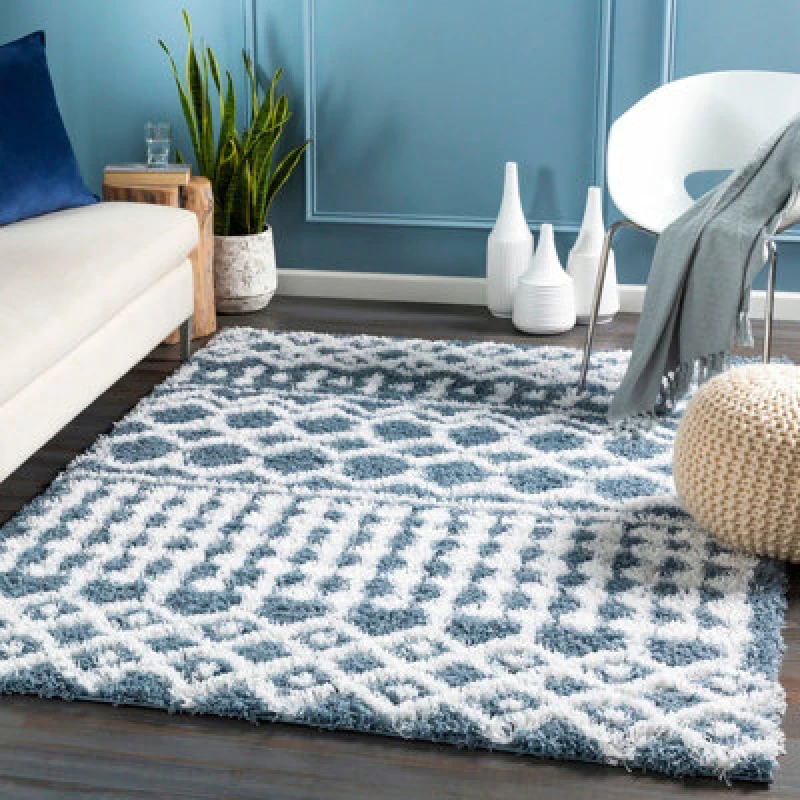 Image of Livabliss Shaggy Geometric Plush Pile Denim Nour Area Rug 130 X 170 Cm - Easy Care, Non Shedding, Ideal For Living Room & Bedroom