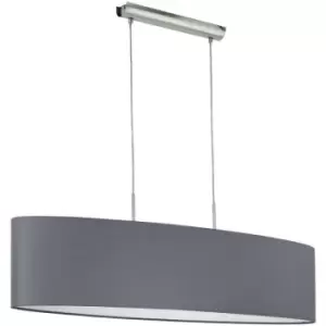Image of Netlighting Pasteri 2 Light Ceiling Pendant Bar Satin Nickel with Grey Fabric Sh