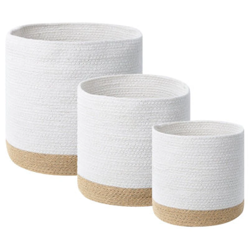 Image of Beliani Set Of 3 Baskets Basima Cotton White