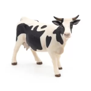 image of PAPO Farmyard Friends Black and White Cow Toy Figure, Three Years or Above, White/Black (51148)