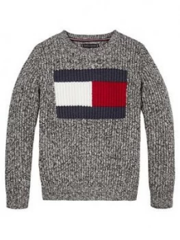 Tommy Hilfiger Boys Flag Logo Jumper - Grey