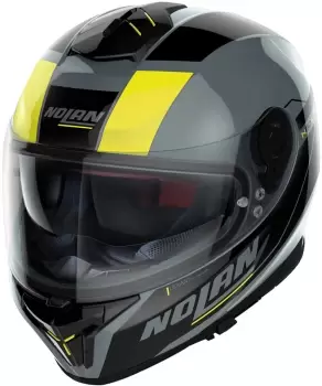 Image of Nolan N80-8 Mandrake N-Com Helmet, grey-yellow Size M grey-yellow, Size M