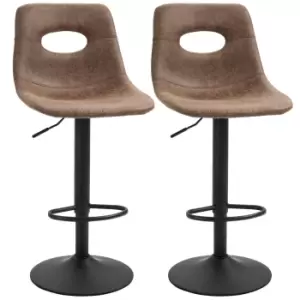 image of Homcom Retro Bar Stools Set Of 2 Adjustable Height Swivel Leather-like Brown