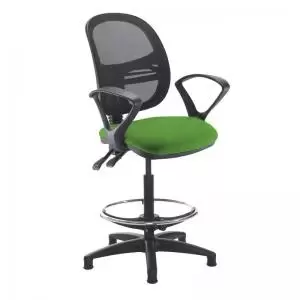 image of Jota mesh back draughtsmans chair with fixed arms - Lombok Green