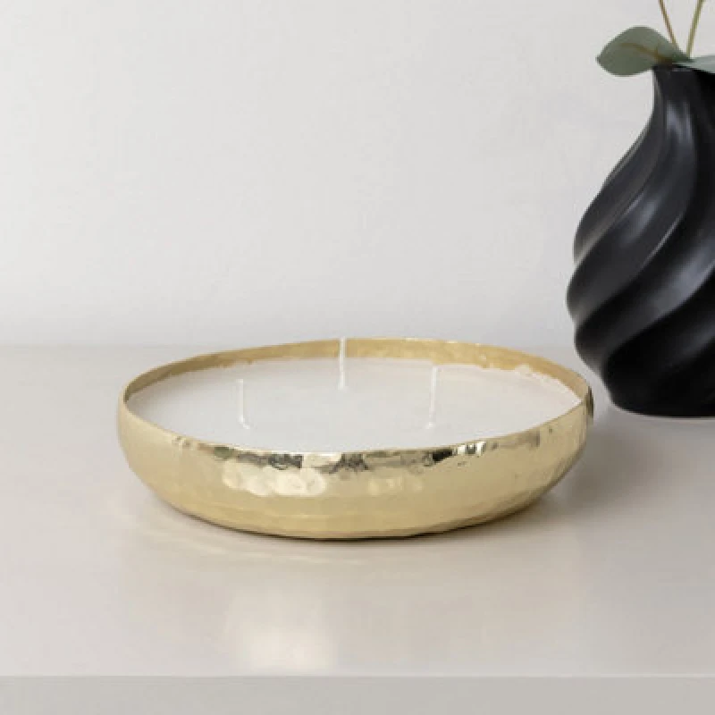 Image of Melody Maison Round Hammered Gold 3 Wick Candle Pot Gold