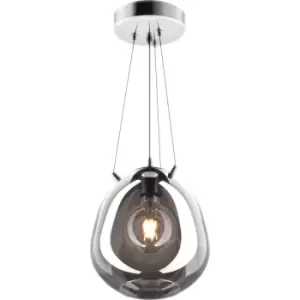 Image of Moon 25cm Dome Pendant Ceiling Light, Smokey, Chrome, 1x E27