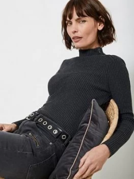 Image of Mint Velvet Mint Velvet Rib Zip Neck Jumper, Charcoal, Size XS, Women