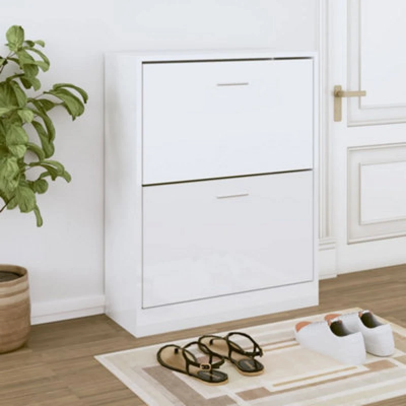 Image of Vidaxl Shoe Cabinet High Gloss White 63X24X81cm Engineered Wood