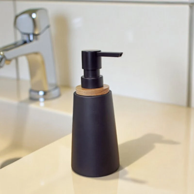 Image of Showerdrape Sonata Black & Bamboo Liquid Soap Dispenser