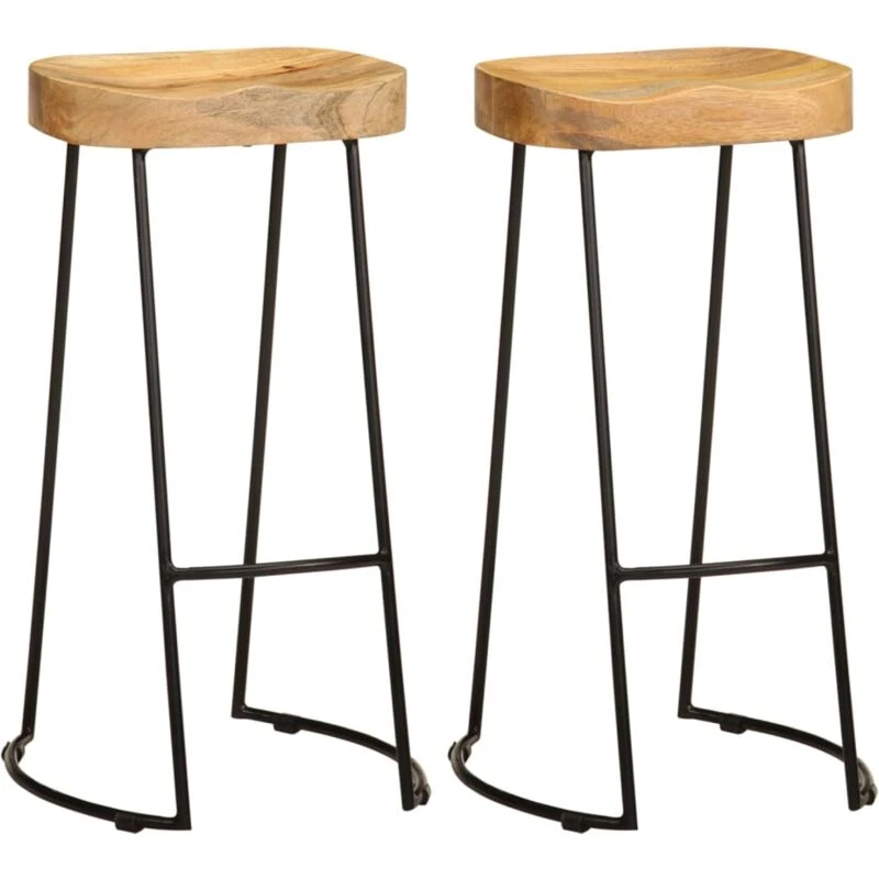 Image of vidaXL 2x Solid Mango Wood Gavin Bar Stools Home Kitchen Dining Room Chair