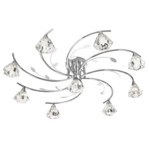 Image of Sierra 9 Light Multi Arm Ceiling Semi Flush Light Chrome and Glass, G9
