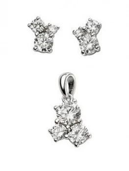 image of The Love Silver Collection Triple Stone Cubic Zirconia Pendant And Earring Set