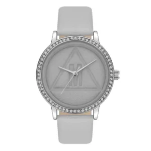 Missguided Grey PU Strap Watch with Stones on Bezel