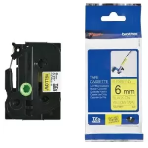 Image of Brother P-touch TZe-FX611 Black On Yellow Label Tape 6mm x 8m