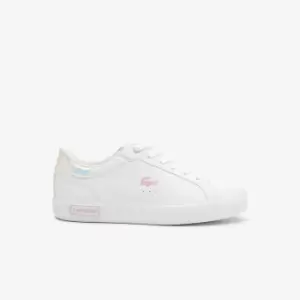 Image of Juniors' Lacoste Powercourt Synthetic Trainers Size 2 UK Junior White