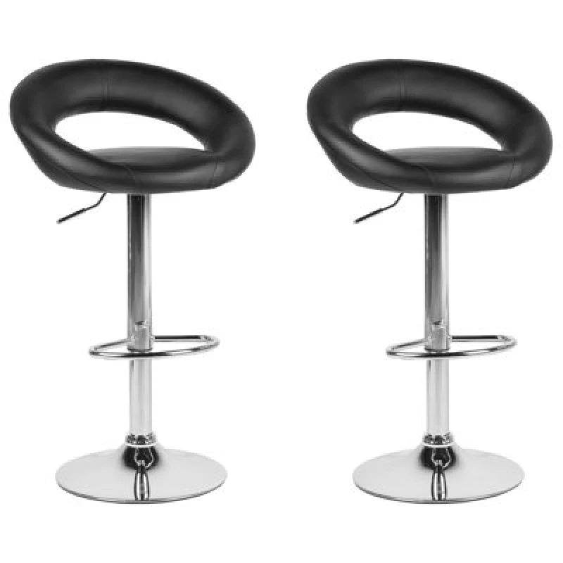 Image of Beliani Set Of 2 Bar Chairs Peoria Faux Leather Swivel Black
