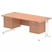 Image of Dynamic Rectangular Office Desk Beech MFC Cable Managed Cantilever Leg White Frame Impulse 2 x 2 Drawer Fixed Ped 1800 x 800 x 730mm