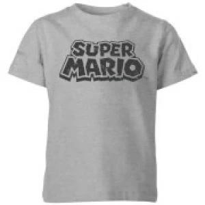 image of Nintendo Super Mario Distressed Logo Kid's T-Shirt - Grey - 11-12 Years