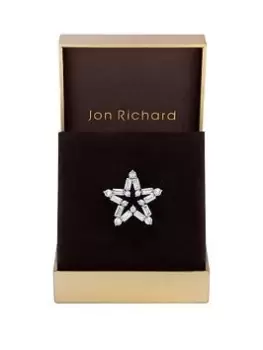 image of Jon Richard Rhodium Plated Cubic Zirconia Star Brooch - Gift Boxed