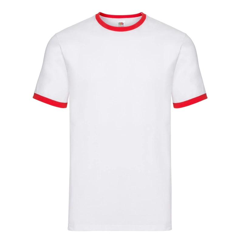 Image of Fruit Of The Loom Fruit of the Loom Men Contrast Ringer T-Shirt in Red Size: Medium Red M Male 5063470442249