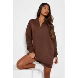 Image of I Saw It First Half Zip Oversized Sweatshirt Dress - Brown