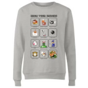 Image of Nintendo Super Mario Know Your Enemies Womens Sweatshirt - Grey - L
