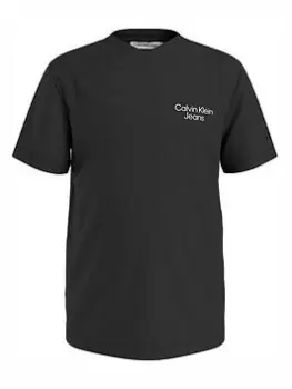 Image of Calvin Klein Jeans Boys Stack Logo V-neck T-Shirt - Black, Size 8 Years