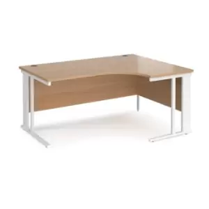 image of Office Desk Right Hand Corner Desk 1600mm Beech Top With White Frame 1200mm Depth Maestro 25 MCM16ERWHB