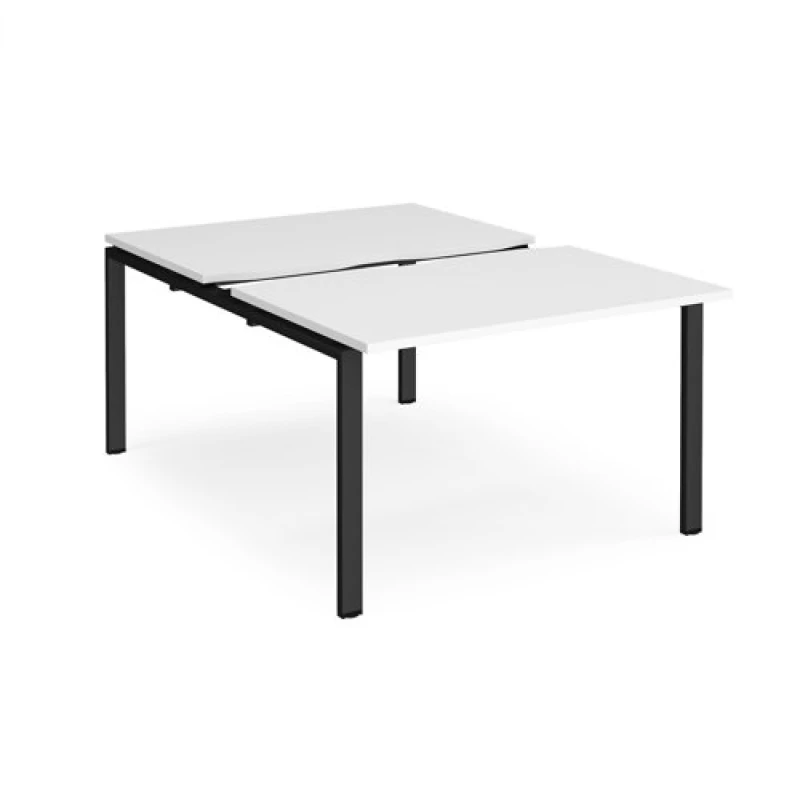 Image of Adapt Bench Desk 2 Person Rectangular Desks 1200mm With Sliding Tops White Tops With Black Frames 1600mm Depth Adapt White STE1216-K-WH