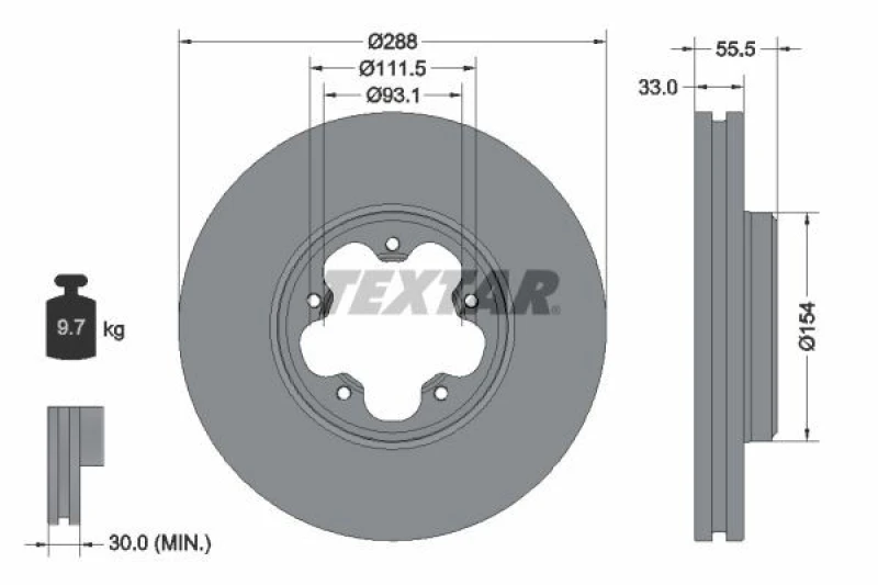 Image of Brake disc TEXTAR 93260603
