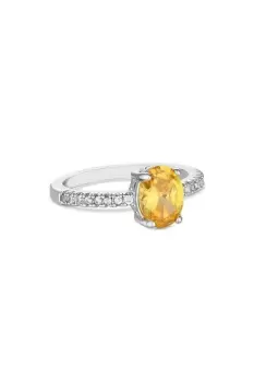 image of Rhodium Plated And Yellow Oval Cubic Zirconia Ring