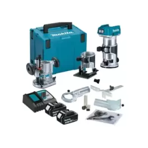 image of Makita DRT50RTJX2 18V Brushless Router Trimmer With Bases & 2x 5Ah Batteries