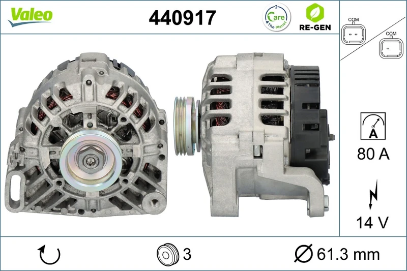 Image of VALEO 440917 Generator VALEO RE-GEN REMANUFACTURED Alternator Charging Current: 80A, Voltage: 14V Alternator (4)