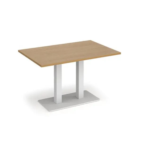 Image of Eros Eros rectangular dining table with flat white rectangular base and twin uprights 1200mm x 800mm - oak EDR1200-WH-O