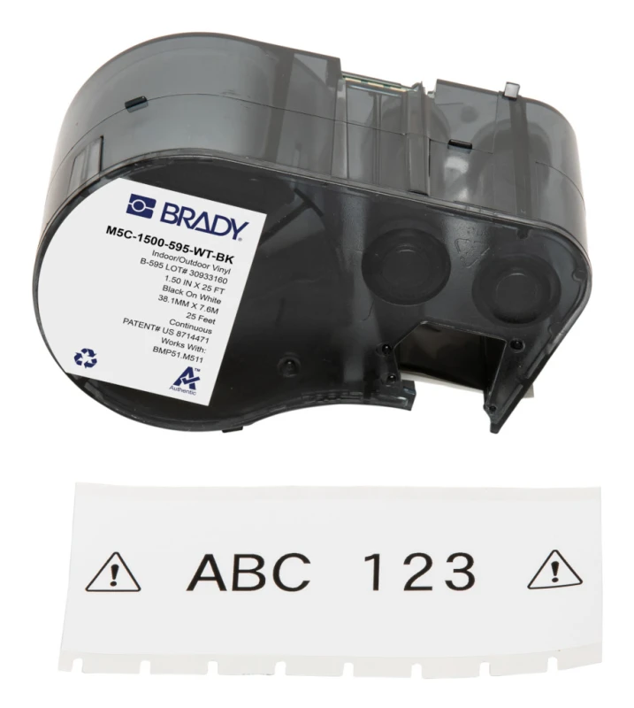 Image of Brady M5C-1500-595-WT-BK printer label Black. White Self-adhesive prin