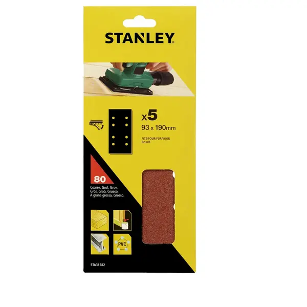 Image of Stanley 1/3 Sheet Sander 80G Hook & Loop Sanding Sheets - STA31582-XJ