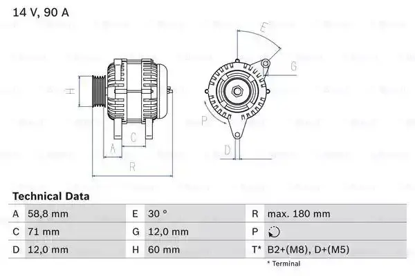 Image of Bosch 0986042000 Alternator 4200 90 A 14 V BOSCHALTERNATOR-0986042000
