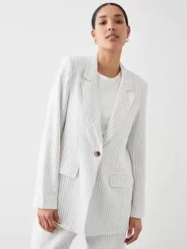 image of Dorothy Perkins Stripe Linen Blend Blazer - Cream, Size 10, Women