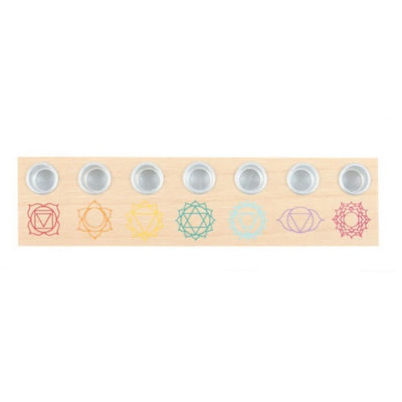 Image of Something Different Something Different Energy Seven Chakra Wood Candle Holder in Beige Beige One Size Unisex 5063527791610