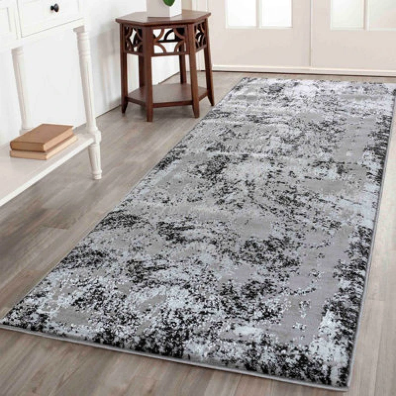 Image of Serenity Modern Abstract Acrylic Contemporary Area Rugs Black 60X220 Cm