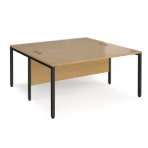 image of Office Desk 2 Person Rectangular Desk 1600mm Oak Tops With Black Frames 1600mm Depth Maestro 25